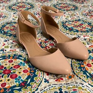 Size 11 Lane Bryant Nude ankle strap flat heel shoe.
